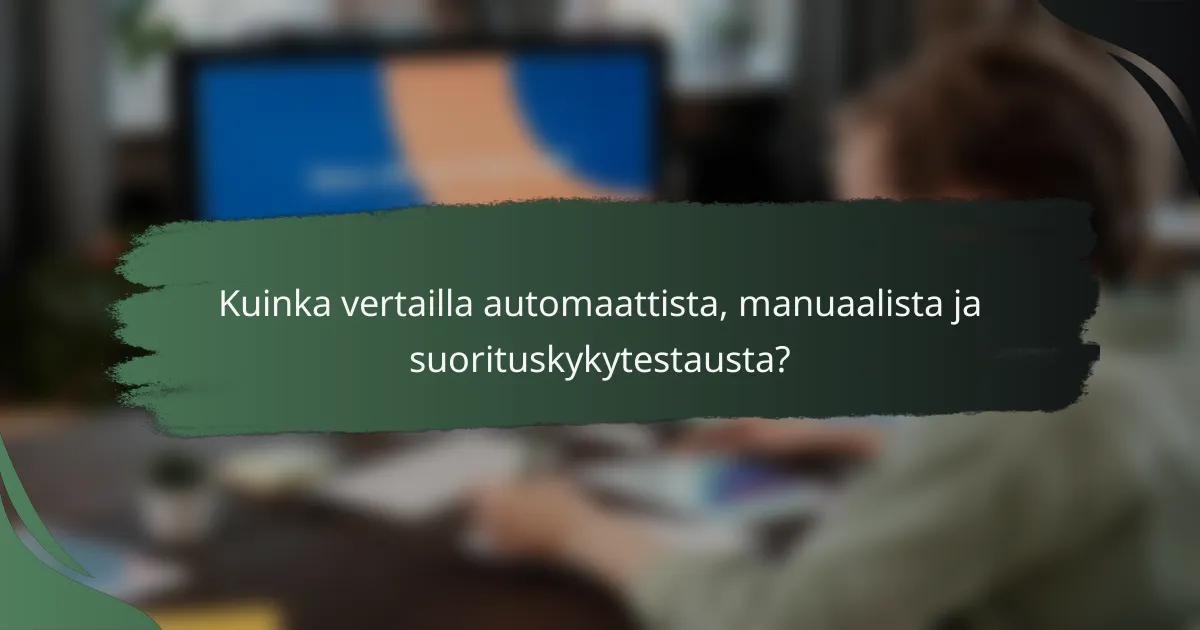 Kuinka vertailla automaattista, manuaalista ja suorituskykytestausta?